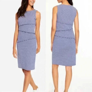 J. MCLAUGHLIN navy blue and white‎ striped Nicola tiered sleeveless dress…